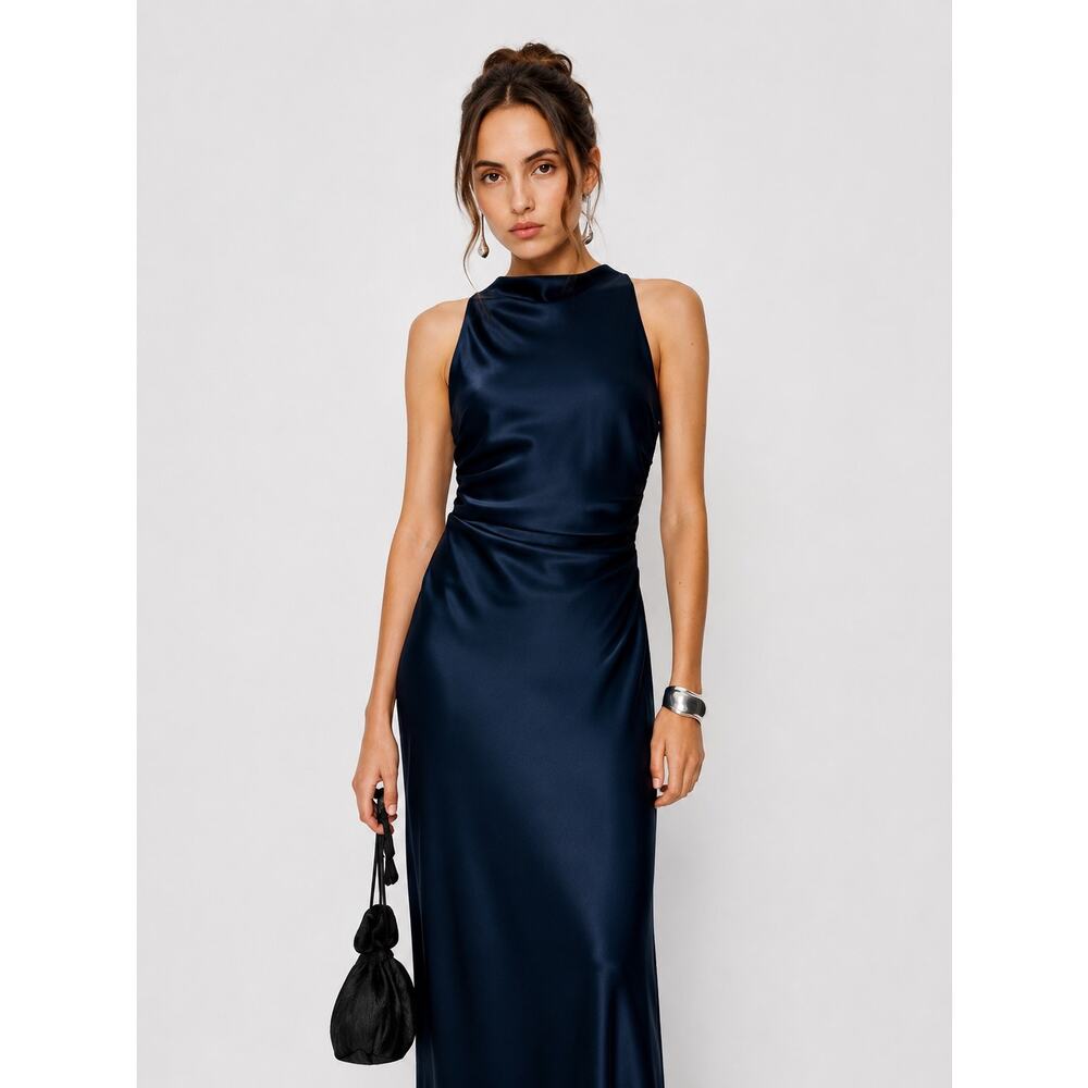 Reformation Anaiis Silk Maxi Dress Navy US4 - Picture 2 of 7